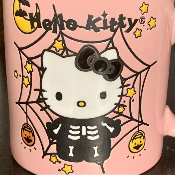 Hello Kitty Pink Halloween Mug - Skeleton Spider Web Bats Stars Pumpkins - Picture 4 of 11